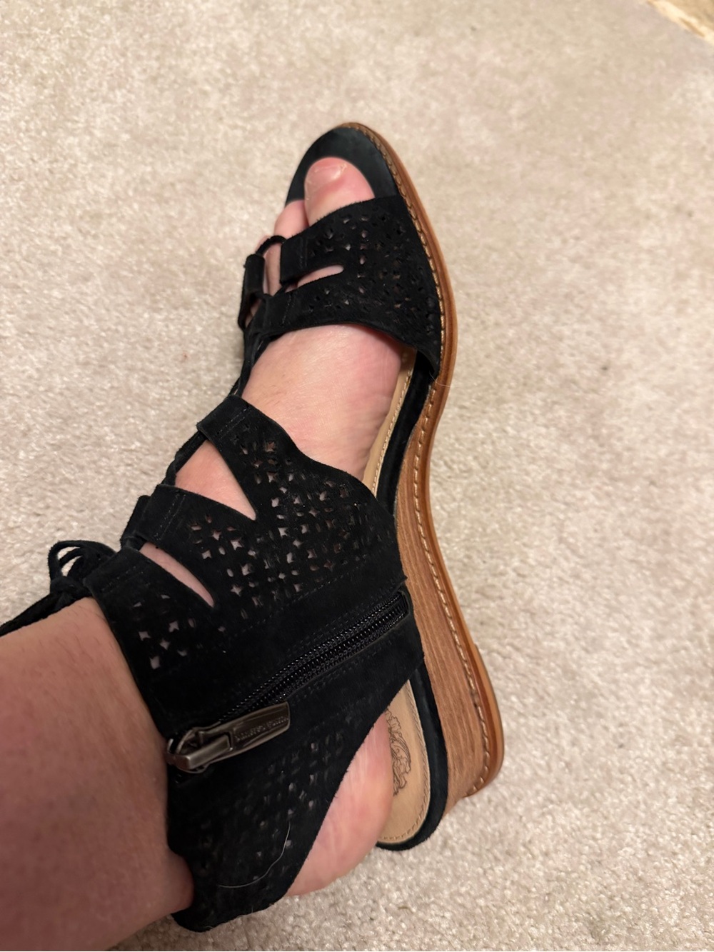 Vince Camuto Black Laser-Cut Lace-Up Sandals